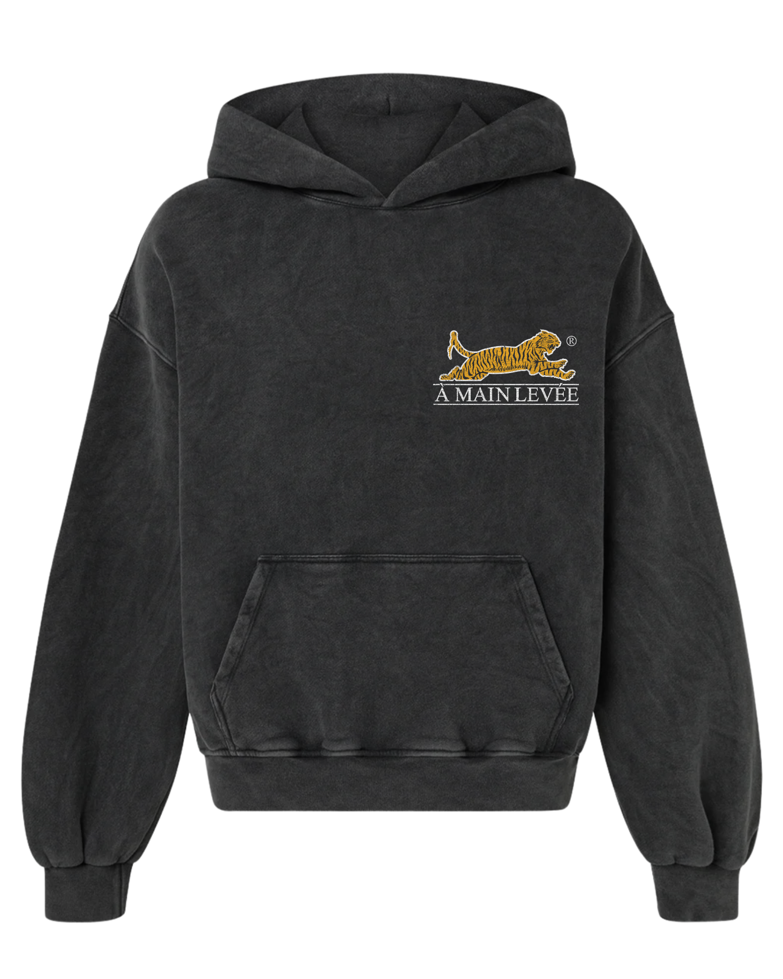 Front view — Vintage Black Lafayette Tiger Hoodie